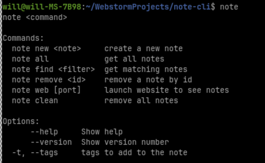 Screenshot of Node.js CLI app